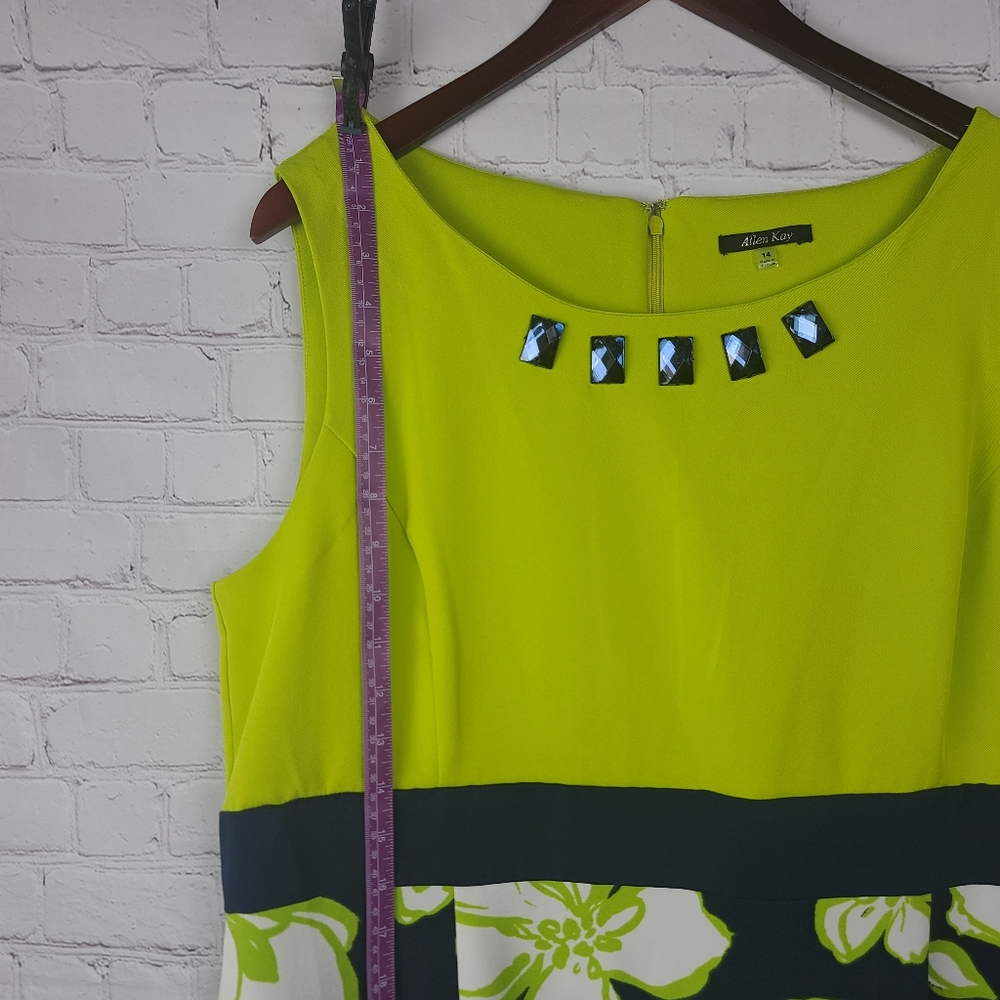 Allen Kay Green and Blue Floral Sleeveless Dress and Striped Bolero Sz … - Picture 5 of 16